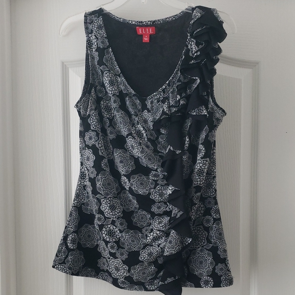 Elle Monochrome Floral Ruffle Tank Top